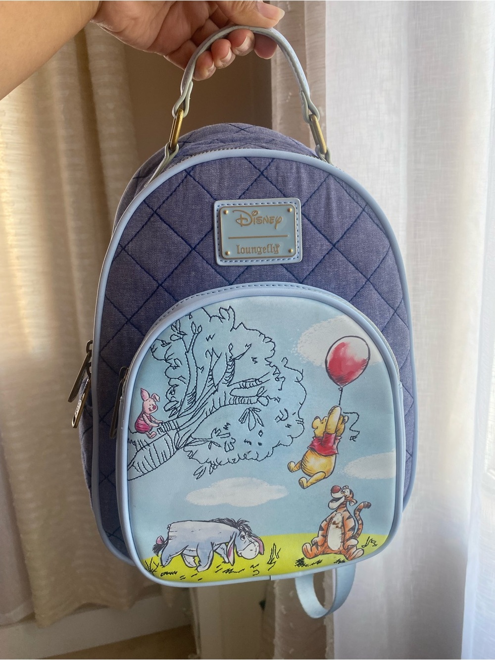 Disney x Loungefly Winnie the Pooh Quilted Mini Backpack in Light Blue